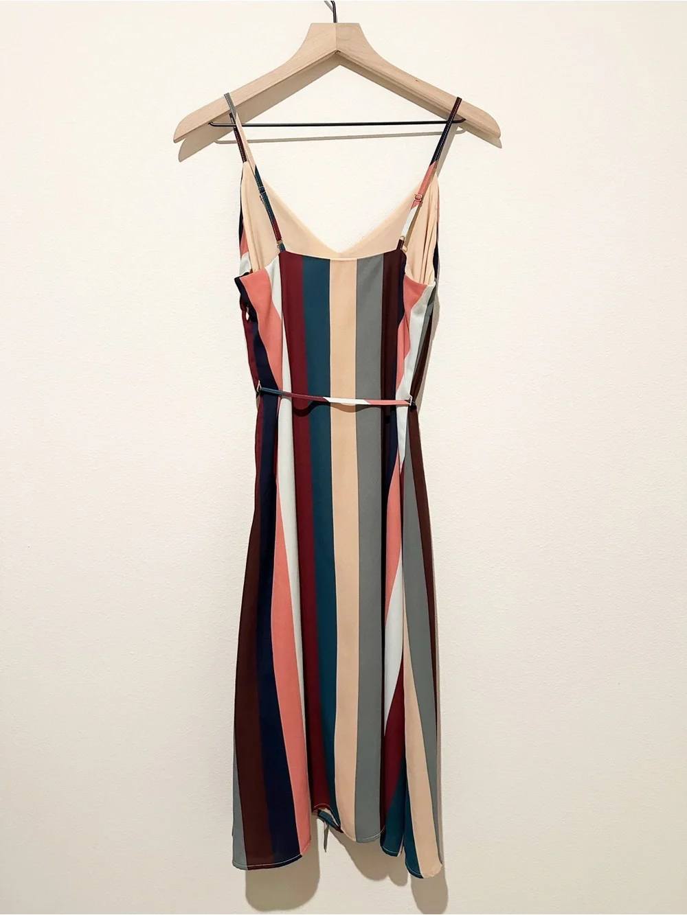 Lulus Erina Mauve Multi Stripe Belted Midi Slip Dress - Medium - Picture 4 of 9